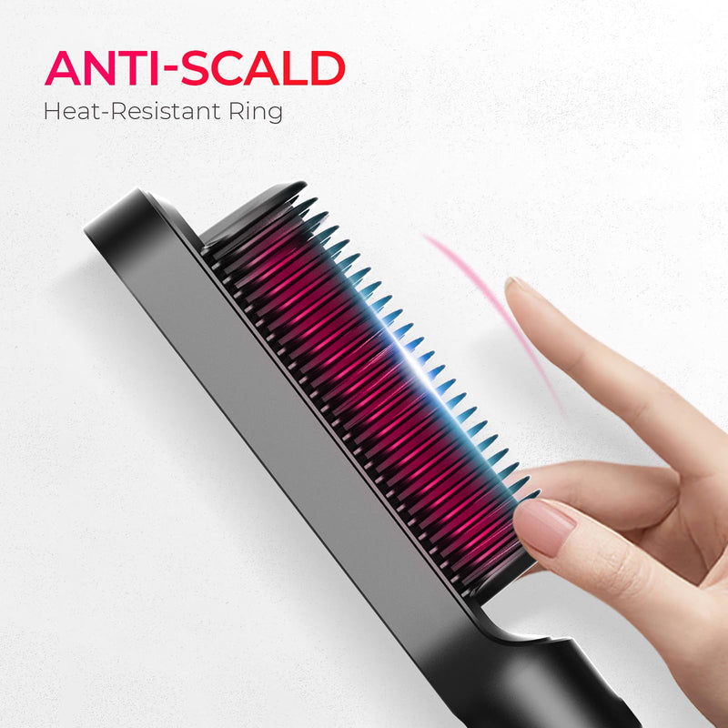 TYMO Hair Straightener Brush UK - Ring, Straightening Comb, Black | Flat Iron and Hair Brush 2-in-1, Anti-Scald, Fast Heating, 5 Temp Settings (130℃-210℃), Professional Salon at Home, Even Heat