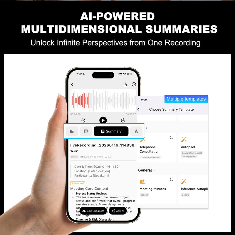 AI Voice Recorder in a Magnetic Phone Stand, AI Meeting Assistant | Portable Smart Digital Note Taker Device, 100+ Languages Real-Time transcriber, Summarize, Lectures, Meetings, Interviews