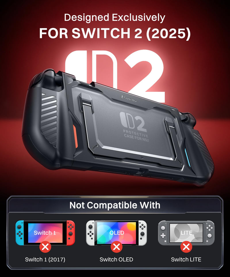 GolbinBox Hard Shell Case for Nintendo Switch 2 with Kickstand, Black | Magnetic split design, aluminum stand, military-grade protection, detachable Joy-Con covers, for travel and commuting