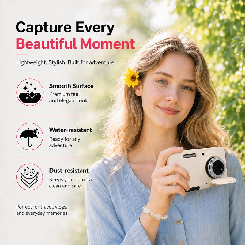 Case for Kodak PIXPRO FZ55 Digital Camera,Silicone Camera Case with Removable Lens Cover,Cute Beaded Charm Strap& 2 Pack Screen Protectors,Aesthetic Travel Camera Accessories (Beige) Beige