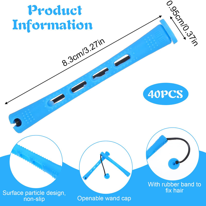 40 Pcs Perm Rods for Short & Long Hair, Small Hair Rollers for Women, Plastic Cold Wave Curling Rods, Perm Kit, Women's DIY Hairdressing Tools (Blue, 3.27×0.37 Inch)