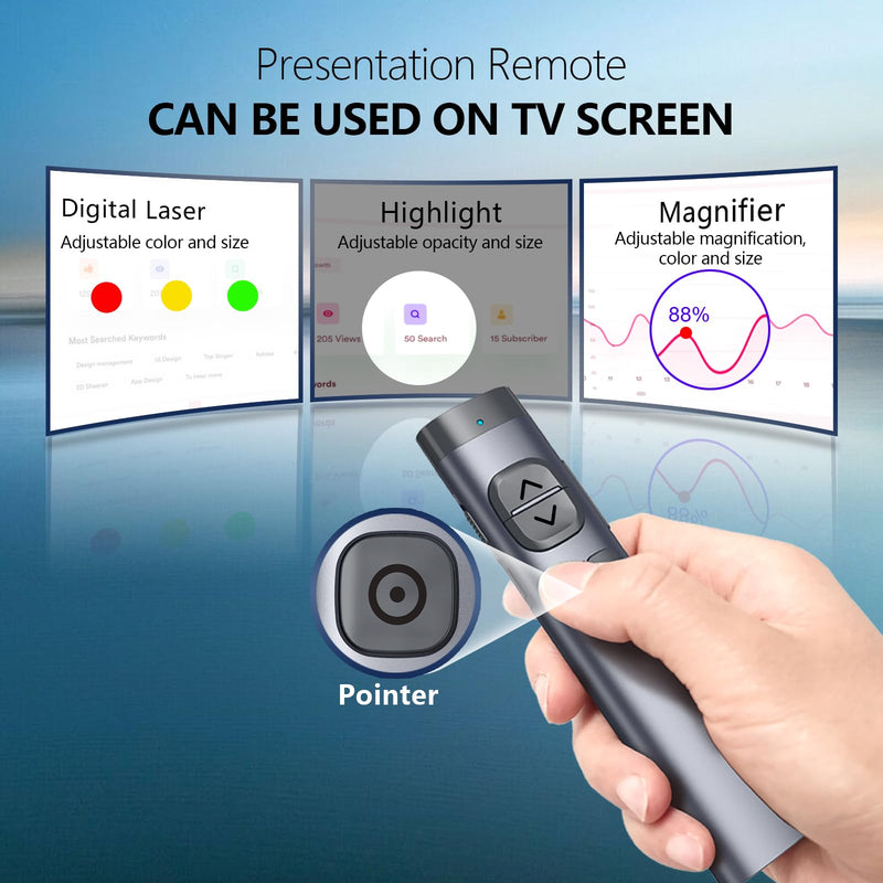 Norwii N97s TV Screen Presentation Clicker for powerpoint presentations, powerpoint clicker, Presentation Remote, Bluetooth Wireless Presenter, Digital Pointer for TV Screen Under Win/Mac Red - BLE&USB-A