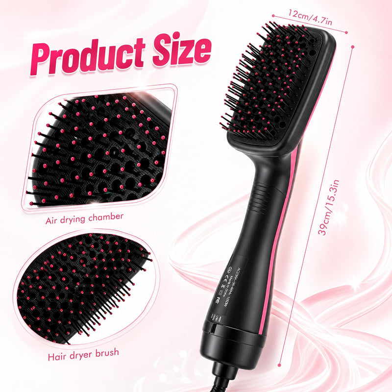 3 in 1 Hair Dryer Brush,Hot Air Styling Brush with Negative Ion,Hairdryer Straightener Brush with 3 Heat/2 Speed Settings,Scalp Massage Function for Frizz-Free Salon (Black + red) Black + Red