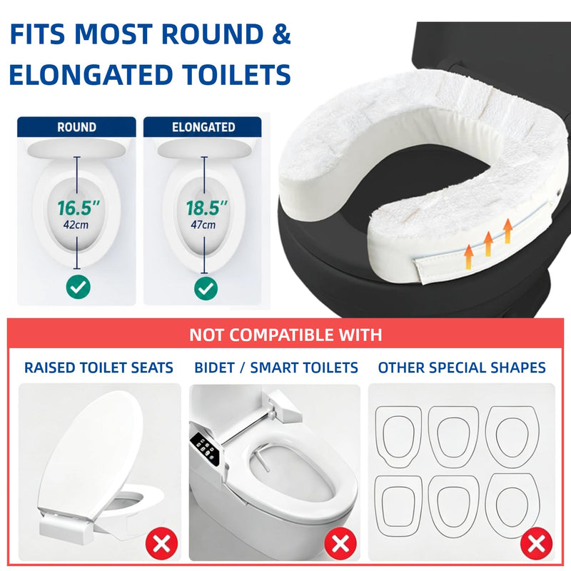 Toilet Seat Riser Cushion, 3-Inch Padded Toilet Seat Cushion for Seniors, Firm High-Density Foam with Secure Fastening, Stable and Non-Slip, Fits Standard and Elongated Toilets White 3 Inch Plush