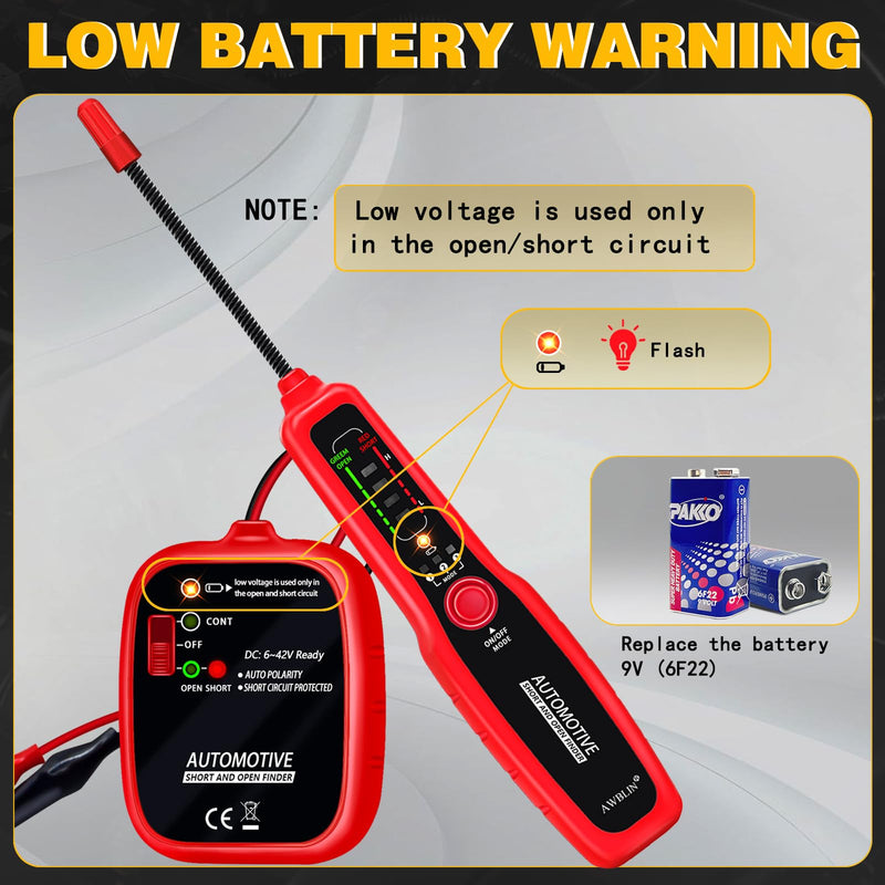 Wire Tracer Automotive Electrical Open & Short Finder Circuit Tester Wire Breaker Finder Fault Probe Cable Tracker Electrical DC 6-42V