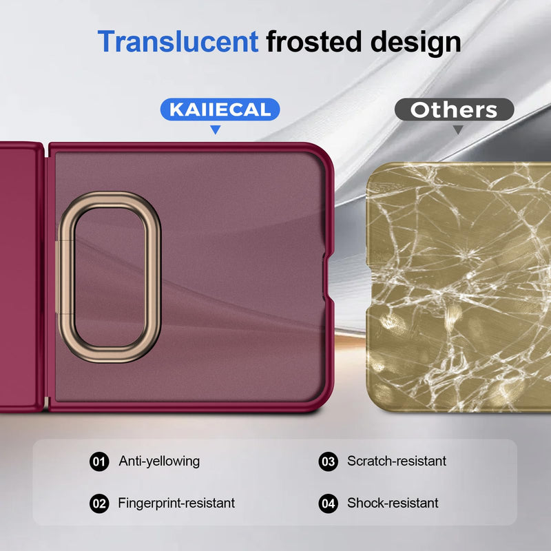 Kaiiecal for Samsung Galaxy Z Flip 7 Case with Ring [Anti-Yellowing][Built-in Screen Protector][Hinge Protection] Translucent Matte Shockproof Protective Slim Case for Galaxy Z Flip 7(Magenta) Magenta