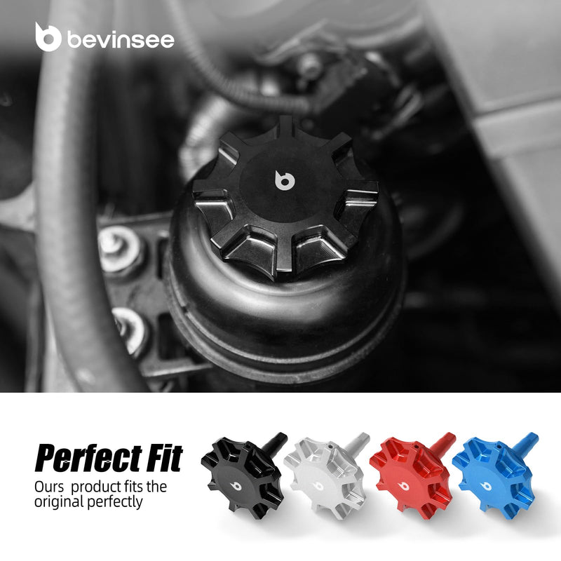 Bevinsee Aluminum Power Steering Reservoir Cap Compatible with BMW E46 E36 E85 E90 E39 E60 E53 E83 E92, N54 N52, 325i 325Ci 325xi 330i 330xi 330Ci 328i 335i, Replacement 32416851332, 32411128333,Black black