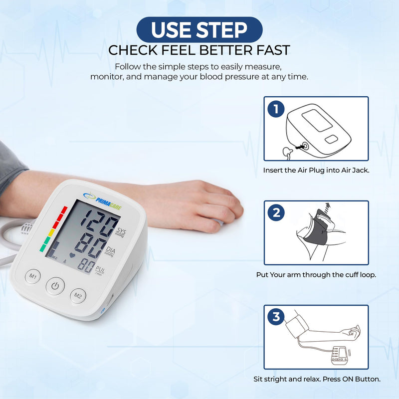 Primacare DS-8007 Automatic Digital Blood Pressure Monitor Upper Arm Sphygmomanometer for Home Use