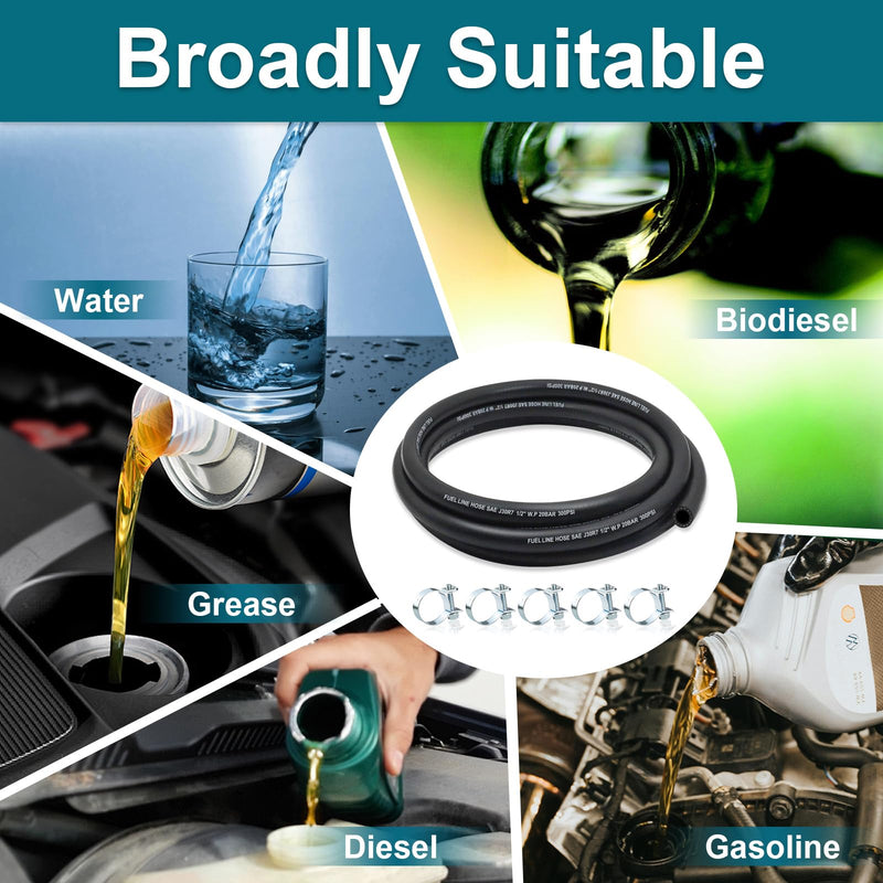 3/8 Fuel Line, NBR Rubber 3/8 Fuel Hose Nylon Braided, Fuel Line Hose for Automotive Vehicles(5FT) 3/8 ID (5FT)