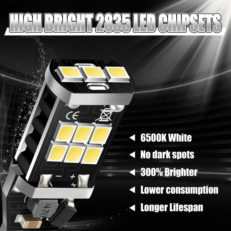 912 921 LED Bulb for Backup Reverse Lights, 2835 15-SMD Chipsets Error Free 300% Super Bright 906 922 W16W T15 LED Lights - (Pack of 2, White) 2pcs