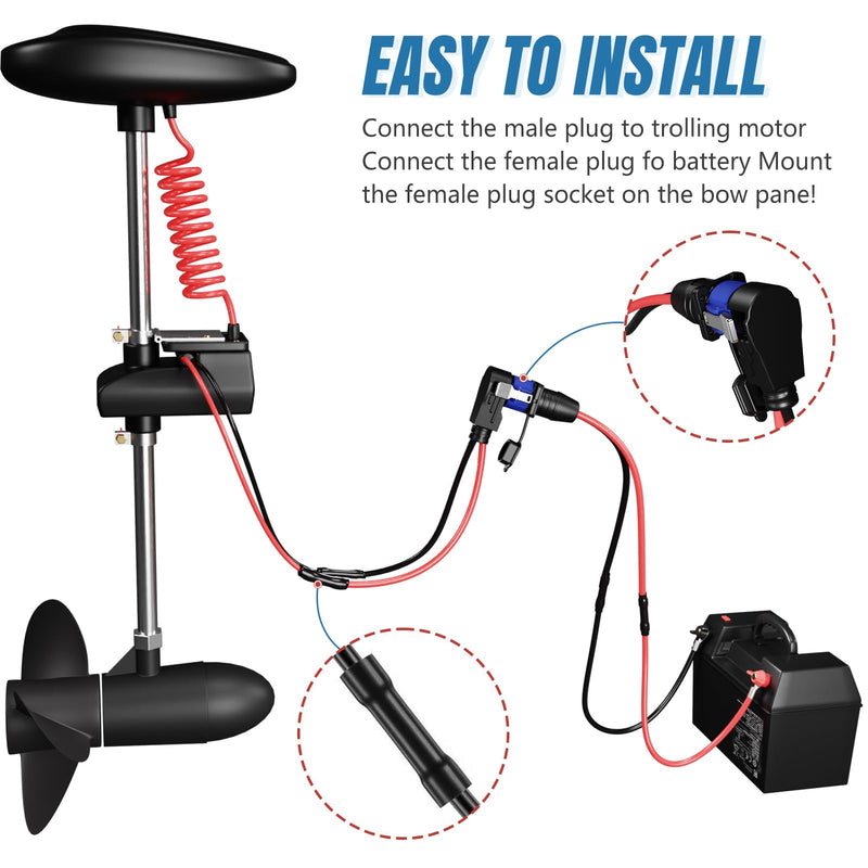 60 Amp Trolling Motor Plug and Receptacle, IP67 Waterproof 8 Gauge 2-Wire Marine Power Connector, 12V-48V Quick Connect for Minn Kota and MotorGuide Boats Blue-1