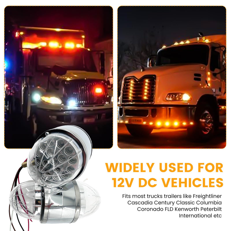 dreamdragon 2PCS 17-LED Dual Face Watermelon Turn Signal Lights, Amber & Red LED, 3.5" Round Fender Lights with Clear Lens & Reflector, Chrome Auxiliary Pedestal Lights Amber/Red