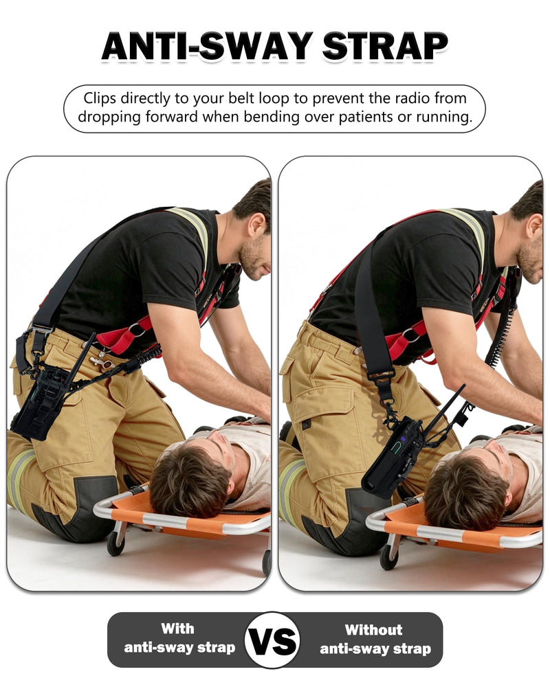 Firefighter Radio Strap and Holster with Anti-Sway Strap | Shoulder Strap Holder for EMS, Fire, Paramedics | Adjustable 54""–70"" | Compatible with Motorola, Kenwood, BaoFeng