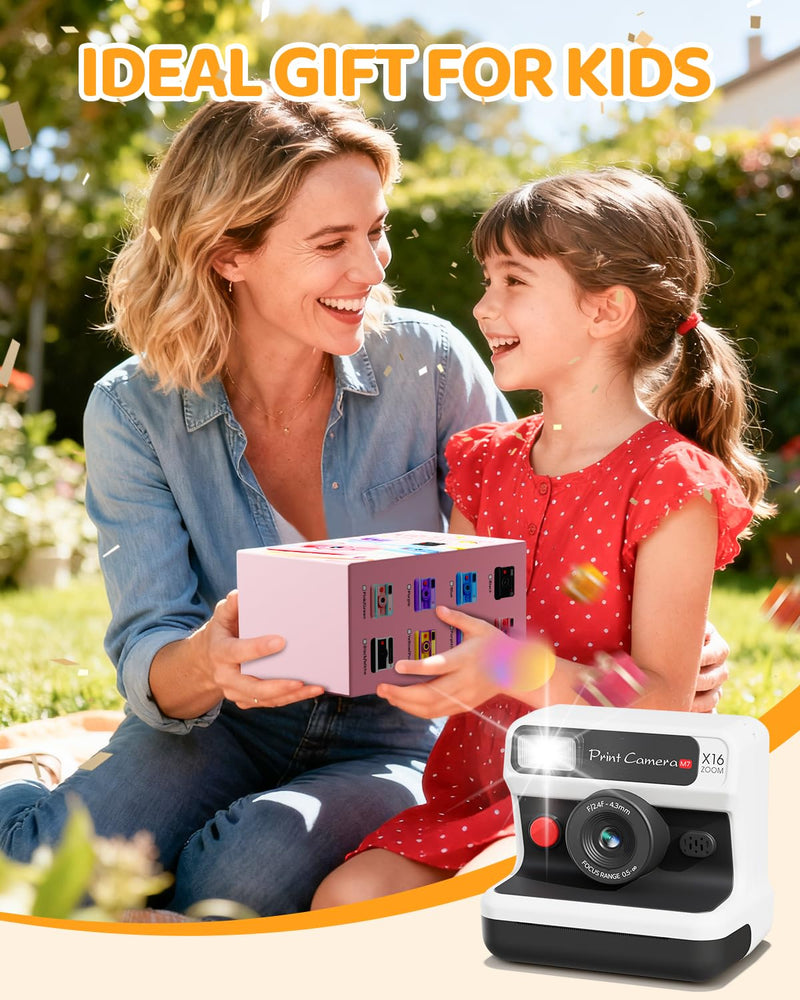 CalineGam Kids Instant Print Camera, 1080P HD Dual Lens with 32GB Card | 2.4" Screen Kids Camera with 3 Paper Rolls, 16X Zoom, Christmas Birthday Gifts for Girls and Boys Age 3-12 White