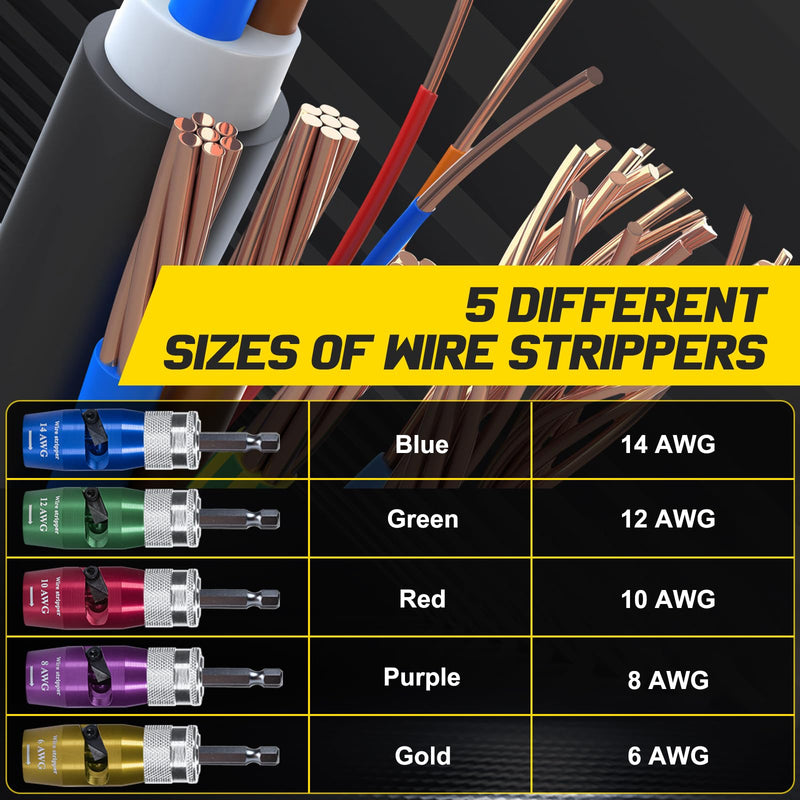 Wire Stripper for Drill - 2026 Upgraded Electric Wire Stripping and Twisting Tool for AWG 14-12-10-8-6, Wire Stripper Tool for Power Drill, Nut Twister Stripping with 5 Pcs Blade 8Pcs+5 Blade