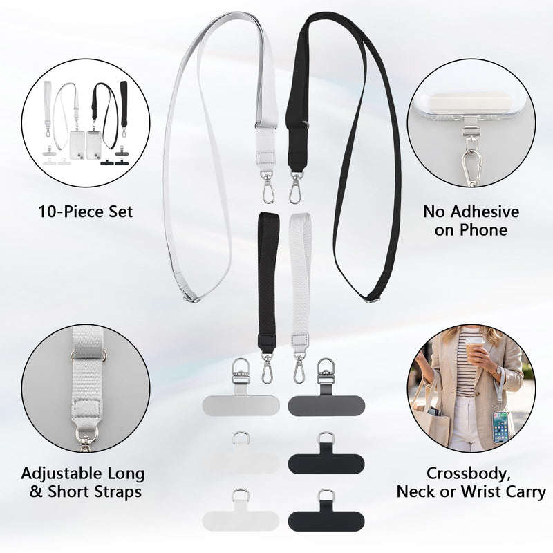 2 Set Phone Lanyard Set with 6 Patches Adjustable Lanyard Wrist Straps | Crossbody, Neck And Wrist Carry; Stainless Steel Tabs; Fits Most Phones With Full-Coverage Case; Charging Port Access