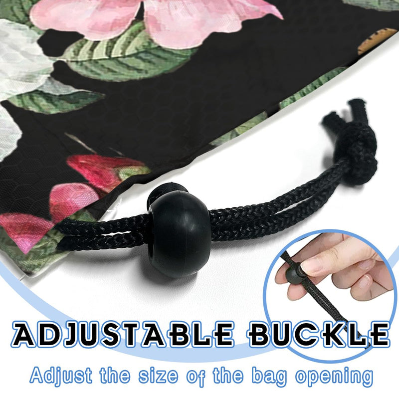 Car Trash Bag Hanging Back of Seat Waterproof Small Cute Printed One-handed Strap Drawstring Garbage Bags for Car-Black Floral Black Floral Car Trash Bag