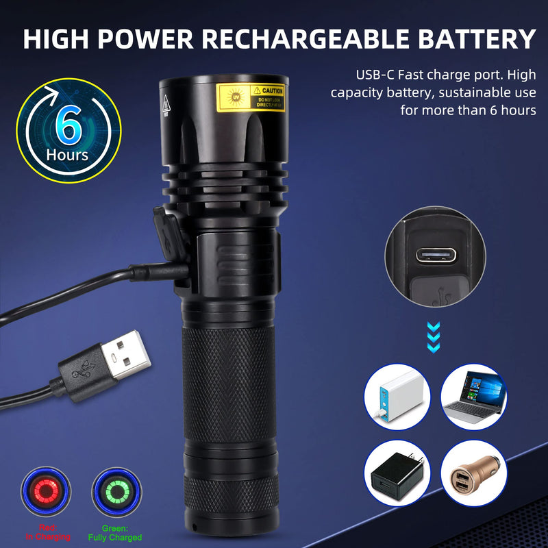 DARKBEAM UV Flashlight Black Light 365nm, Blacklight Woods lamp Rechargeable, LED 20W Powerful Ultraviolet Lights for Pet Urine Detection, Mineral, Blood Tracking, Uranium Glass, Resin Curing