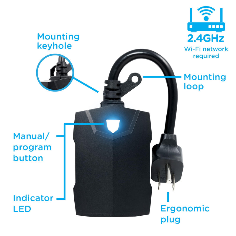 Enbrighten Vibe Outdoor Dual‑Outlet Wi‑Fi Matter Smart Plug, 2.4GHz, No Hub Required, Compatible with Alexa, Google Assistant and Apple HomeKit, Dual Grounded Plug‑in Outlets, 81912-TS1 Outdoor Dual-Outlet