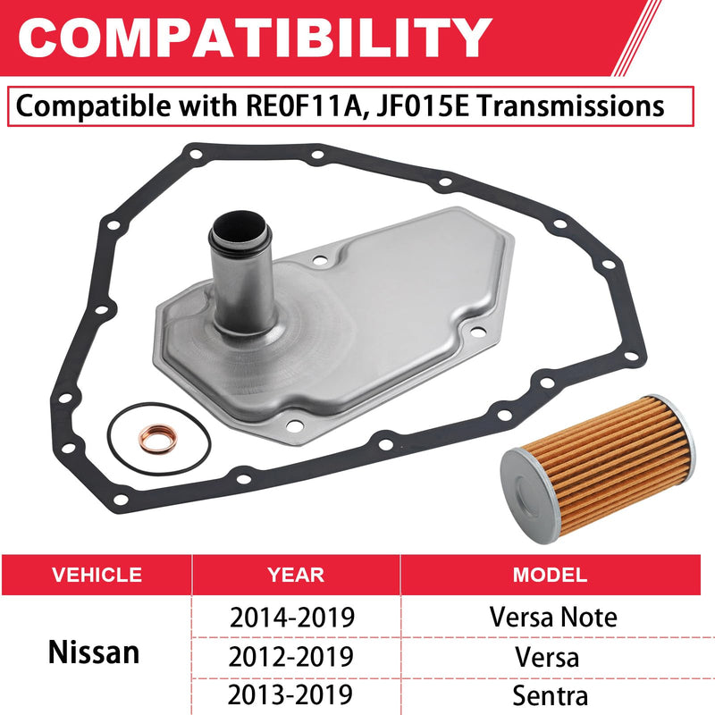 RE0F11A JF015E Transmission Filter Oil Pan Gasket Kit Fits for 2012-2019 Nissan Versa Sentra Versa Note Replaces# 33010-JF015 31726-28X0A 31726-3JX0A RE0F11A 19318012