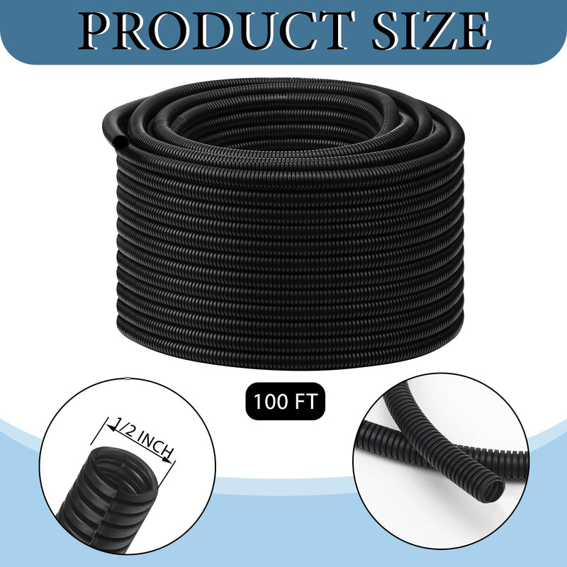 Kanayu Split Wire Loom Tubing Flame Retardant Wire Covering High Temperature Cable Sleeves Split Protector Cable Conduit for Industrial Electrical Automotive Marine(1/2''-100 ft,Black) 1/2 Inch 100Ft Black
