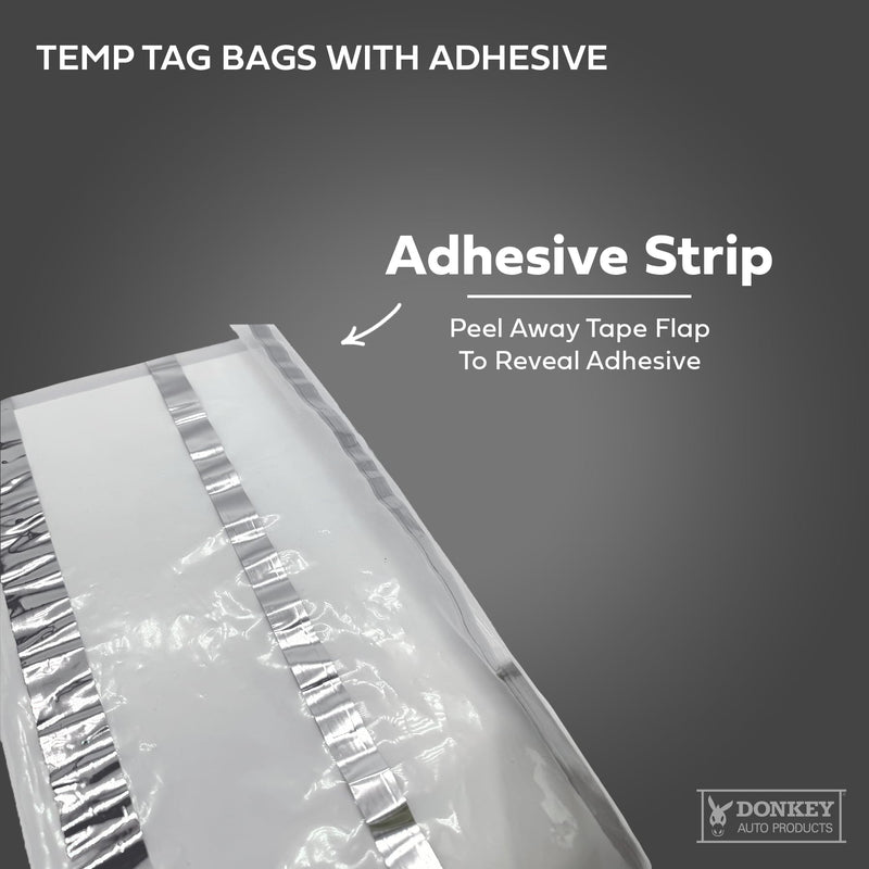 License Plate Temporary Tag Bags - Premium Plastic with Adhesive (100 per Pack)