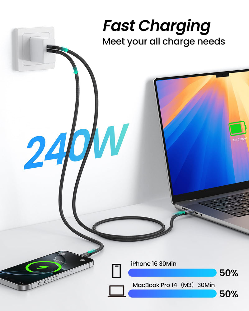 Silkland 80Gbps USB 4 for Thunderbolt 5 Cable, [USB-IF Certified] 120Gbps Bandwidth for 16K/Dual 8K, 240W Charging, High Speed USB C Cable Compatible Thunderbolt 4, MacBook,iPhone 17, Mac Mini,SSD,4FT 4 Feet
