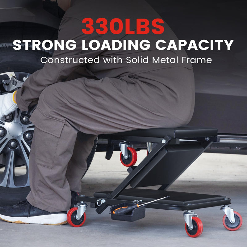 Creeper, 36 Inches 2 in 1 Z Creeper Seat 330 lbs Capacity Garage Chair Adjustable Rolling Folding Car Creeper with 6 pcs Wheels,Lay Down or Sit for Garage, Shop, Auto Repair Black 36"