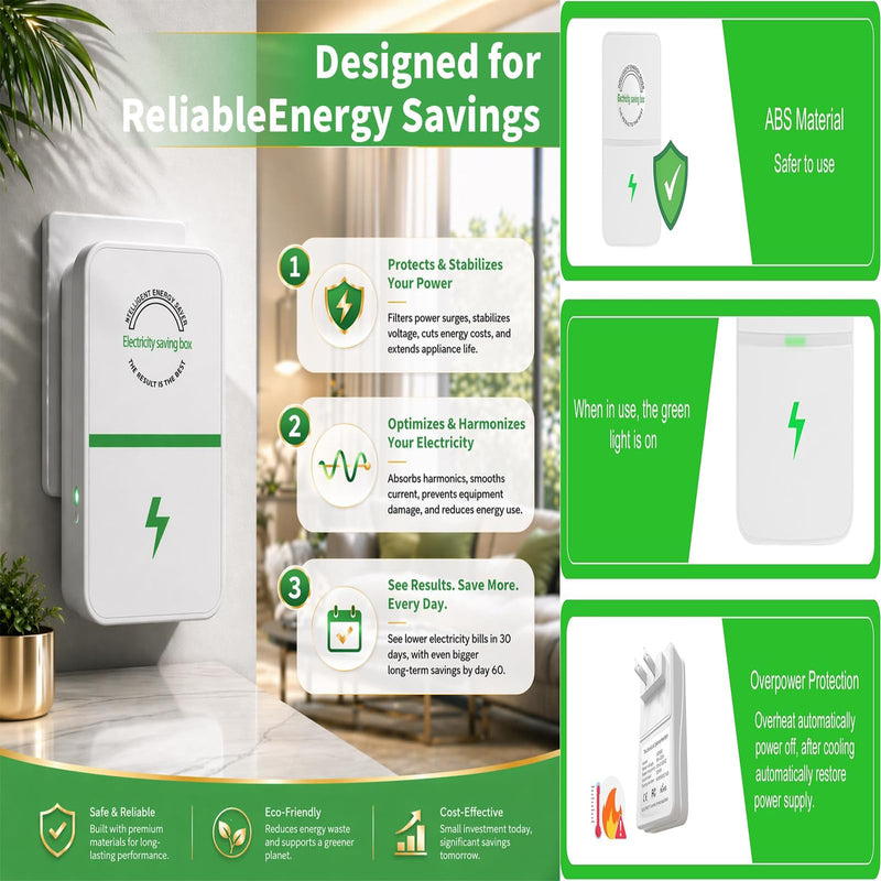 Energy Saving Device 2026 | 4 Pack Smart Device for Home Office, US Plug, Stop Consume Watt