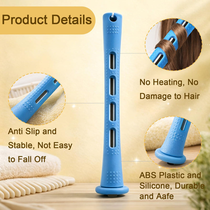  [AUSTRALIA] - 20 Pcs Perm Rods for Short Hair, Medium Curling Rods, Cold Wave Heatless Curling Rollers Set for Long Hair Natural Waves & Curls (0.35 Inches, Blue)