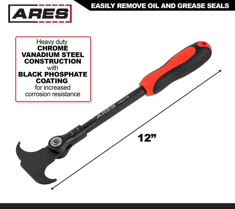 ARES 15078-12-Inch Indexing Seal Puller - 14 Adjustable Locking Positions - Dual Hook Tip Design - Remove Oil and Grease Seals on Cars, SUVs and Light Trucks 12-Inch Indexing Seal Puller