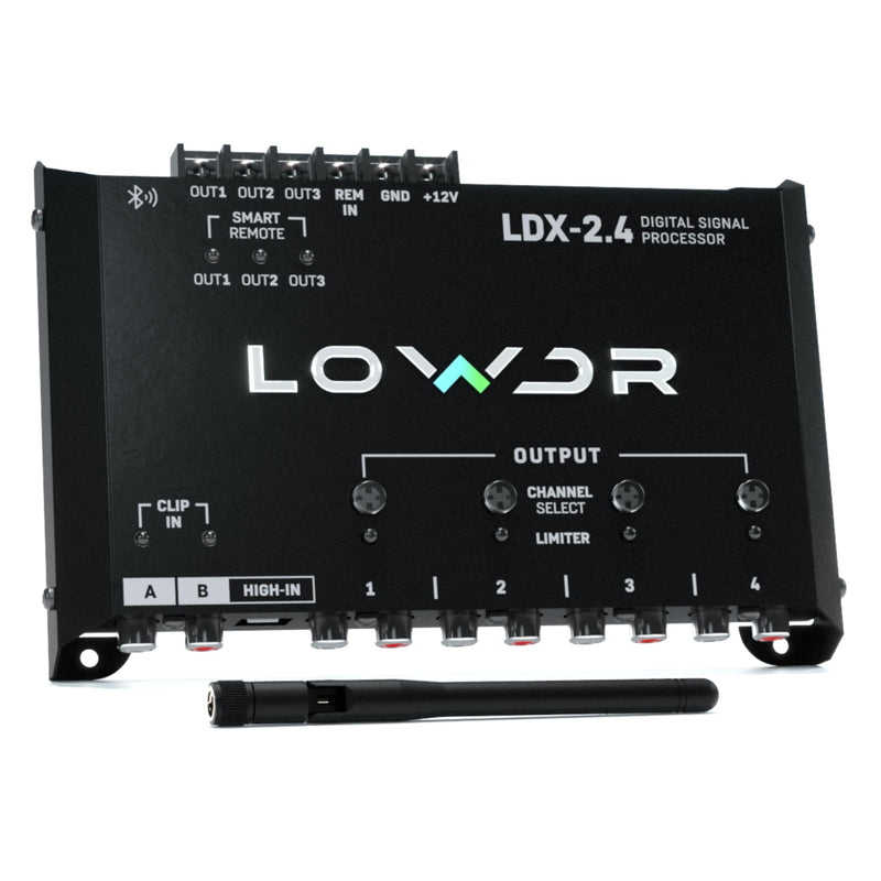 LOWDR Car Audio LDX 2.4 Digital Signal Processor and Equalizer, 4 Output 2 Input DSP with Bluetooth App Control, Parametric EQ, Crossover, and Limiter