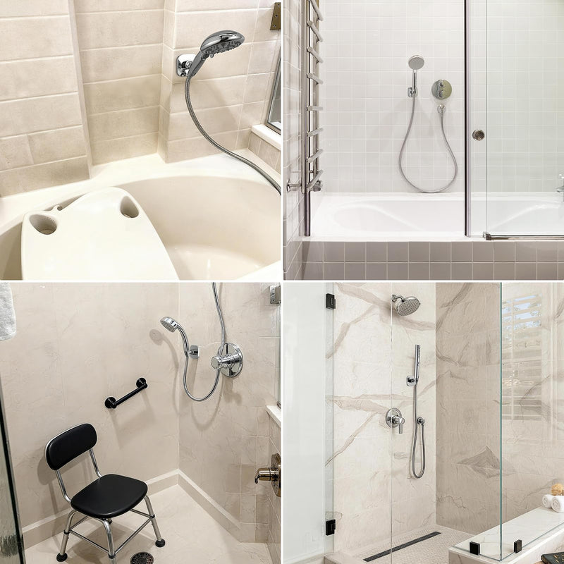G-Promise Metal Handheld Shower Head Holder, Adjustable Wall Mount Shower Wand Bracket, Strong Adhesive Disc Mount or Drill Installation (Square, Brushed Nickel) Square