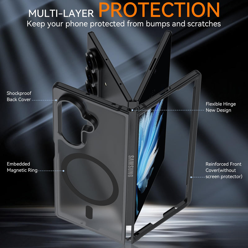 for Samsung Galaxy Z Fold 8 Ultra Case| Galaxy Z Fold 7 Case Magnetic Black | Compatible with MagSafe, Hinge Protection,Translucent Matte Military Grade Protection Shockproof Rugged Phone Cover Galaxy Z Fold 8 Ultra| Z Fold 7 Z Fold 8 Ultra-Black