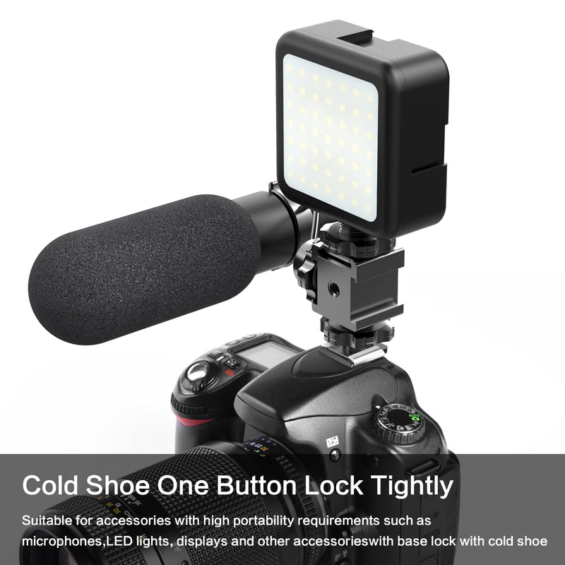 Triple Cold Shoe Mount Cold Shoe Adapter, 360 Degree Swivel Aluminum Camera Hot Shoe Extension Bracket with 3 Port Cold Shoe Mounts for Camera Cage Flash LED Light Monitor Microphone Triple Shoe Mount
