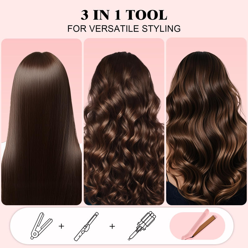 Flat Iron Hair Straightener and Curler 2 in 1, Airflow Style Curling Iron | 360° Airflow Style, 25MM Ionic Curling Wand Reduces Damage, 5 Temps & Dual Voltage for Long Short Hair