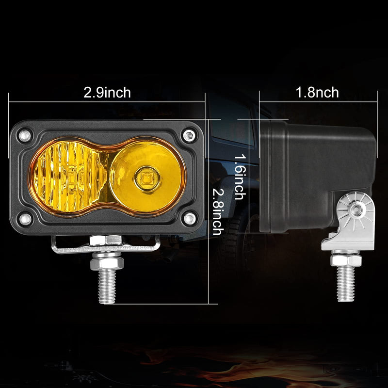 LED Pods Amber, 2Pcs 40W 3 Inch Driving Light Pod Yellow Off Road Bumper Lights Super Bright LED Work Light Cube Waterproof Combo Fog Light for Truck ATV UTV SUV Motorcycle Boat Yellow Combo