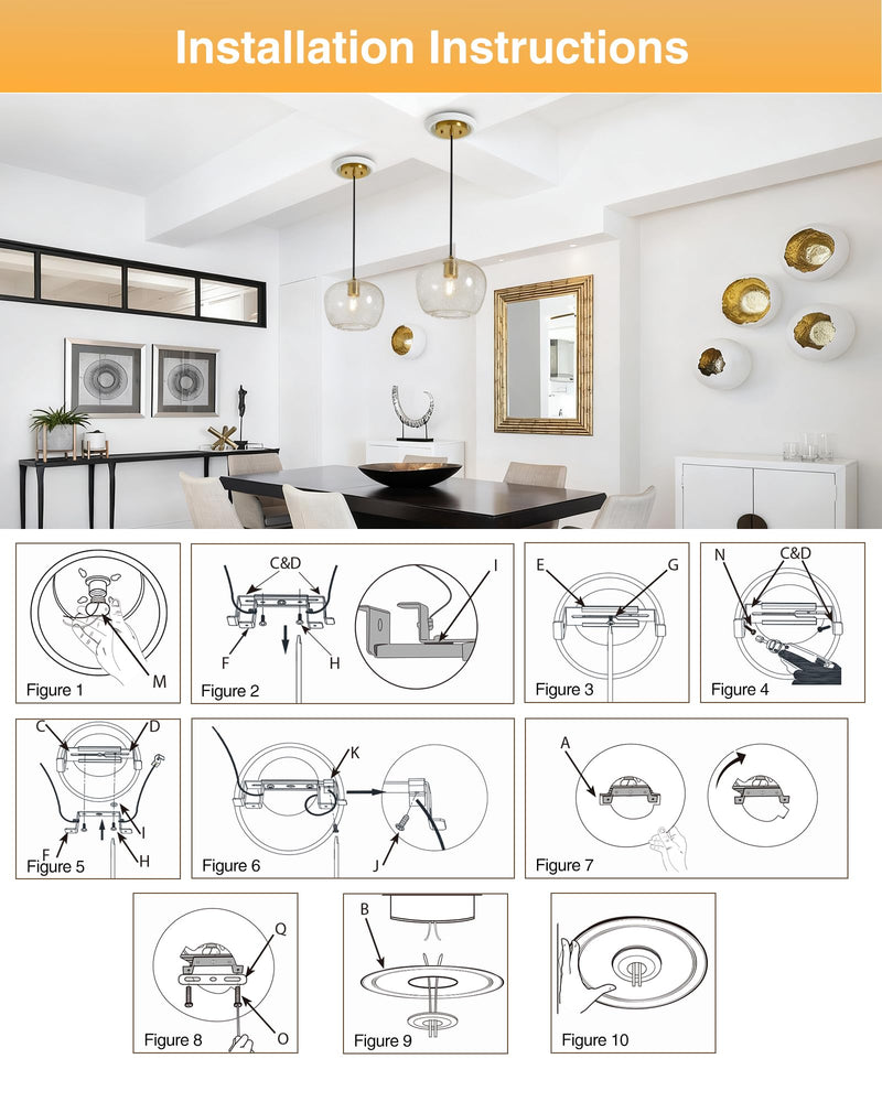 Luvkczc 2-Pack Recessed Can Light Conversion Kit for 5" and 6" Ceiling Fixtures - Pendant/Hanging Light Upgrade, Includes E26 Socket, Mounting Bracket, Round Ceiling Plate（White） White 2pcs