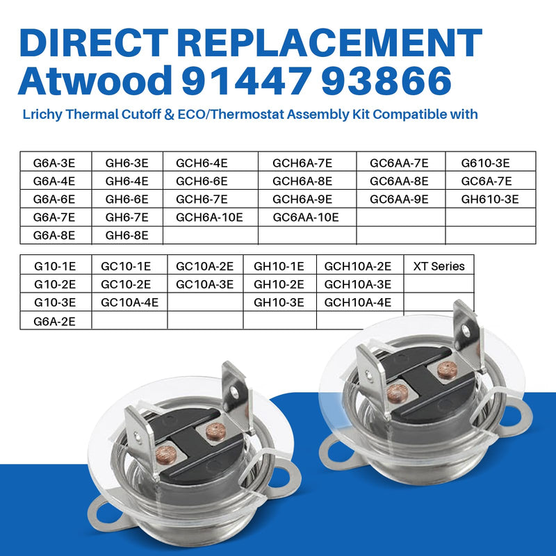 RV Water Heater Thermal Cutoff & ECO Thermostat Assembly Kit for Atwood Gas/Electric EXT Water Heater Replacement Parts 91447 93866, GCH6-4E GCH6-6E G6A-7E G6A-8E GC6AA-9E GCH10A-2E G610-3E 1 Pack