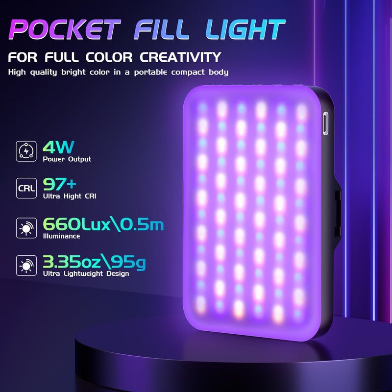 RGB Light - BANSINE USB-Rechargeable RGB Selfie Light with 97+ CRI, 2500K-6500K 360° Full Color Video Light with 20 Lighting Effect for Party Video, Live Streaming and Photography
