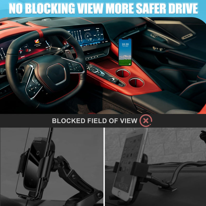 Car Phone Holder for Corvette C8 2026+ Aluminum Center Console 360 Rotatable Handle Fixed Mobile Phone Mount Holder for Car Fit for iPhone Android Smartphones (F) F
