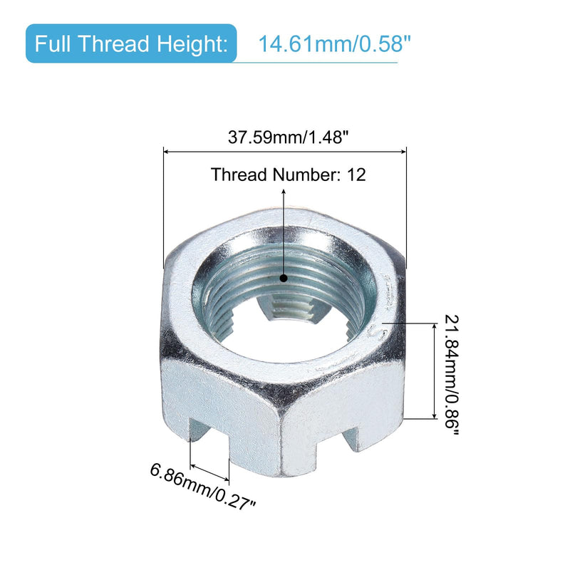 uxcell 1"-12 Hexagon Slotted Nut, Grade 6.8 Zinc-Plated Carbon Steel Hex Nuts Good for Machinery Repairing, Silver, 4Pcs 4