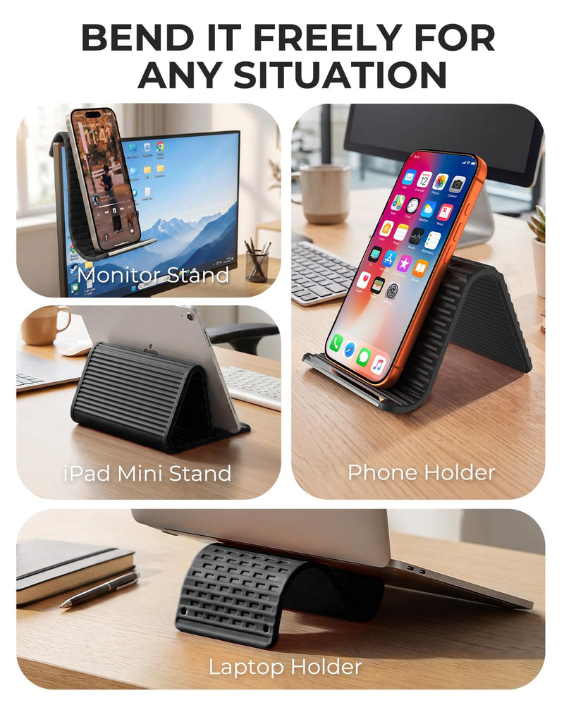 2026 Airplane Phone Holder, Flexible Silicone Portable Phone Stand | Foldable for Desk Bed Office, Travel Essentials Hands Free Mount for iPhone Tablet Laptop,Anti-Slip & Scratch-Resistant Black