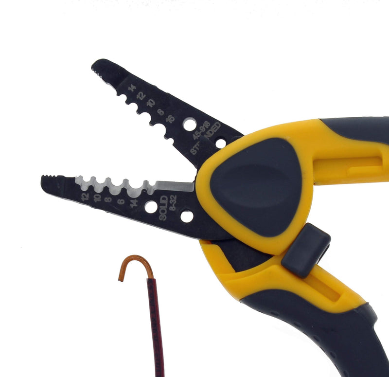 IDEAL Electrical 45-918 Kinetic Reflex T-Stripper - 6-16 AWG, Wire Stripper with Thumb Rest, Plier Nose, Slide Lock, Textured Grips,Black/Yellow