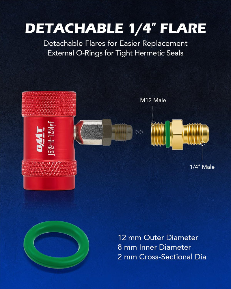 Orion Motor Tech R1234yf Quick Couplers Set, R1234yf Adapter Tool Kit with Self-Sealing & Puncture Can Tap, High & Low R1234yf Couplers Set with Valve Core Remover for 1/4" & 1/2" HVAC Charging Hoses