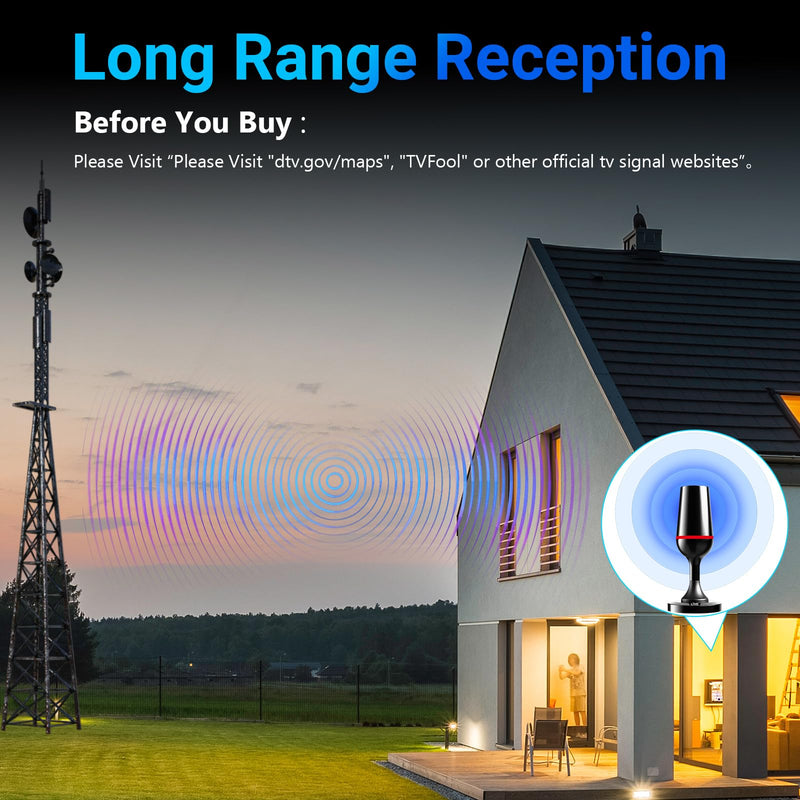 Indoor TV Antenna for Smart TV, Local Channels with Strong Magnetic Base, 360° Long Range Reception, 10ft Coax Cable, Supports 4K 1080P Red