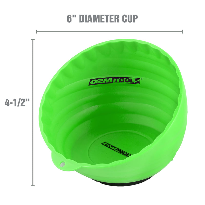 OEMTOOLS 25114 Magnetic Nut Cup, Magnetic Bowls for Holding Nuts and Bolts, 6 Inch Cup Diameter, Coated Magnet Sticks to All Ferrous Metal Work Surfaces,Green Green