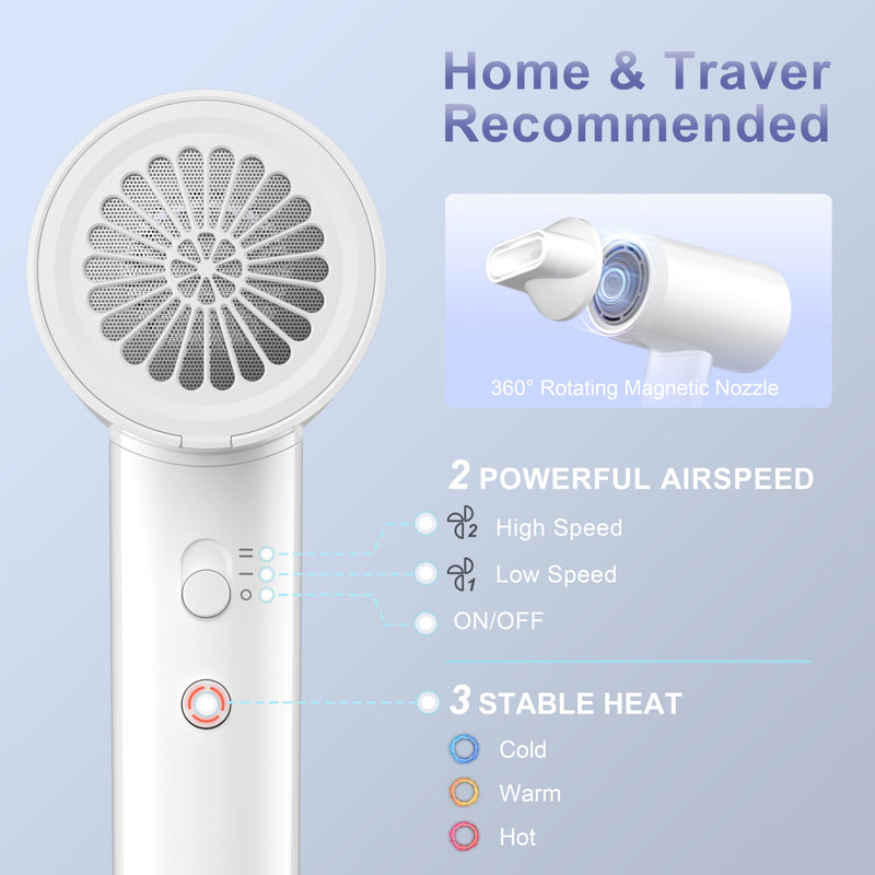  [AUSTRALIA] - YAPOY Hair Dryer, 200 Million Ionic Blow Dryer, 110,000 RPM Fast Drying, Reduced Frizz, Intelligent Thermo-Control, Low Noise, Lightweight for Adult/Children/Dog, Home/Hotel/RV/Travel White