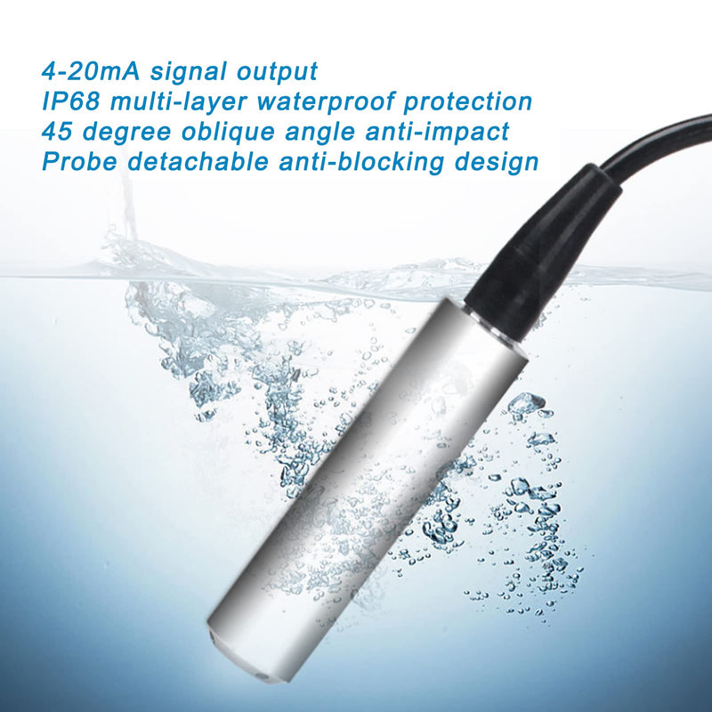 4~20MA Liquid Level Transmitter, DC 12V Stainless Steel Water Level Sensor with 5M Cable, Submersible Level Sensor for Water (0-10m) 0-10m