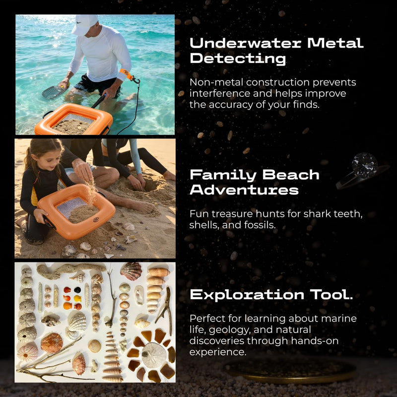 CKG Floating Inflatable Sand Sifter, Lightweight Durable Shark Tooth Sifter for the Beach with Comfortable Grip & Double Sifting Mesh, Perfect for Metal Detecting, Beach Accessories PVC
